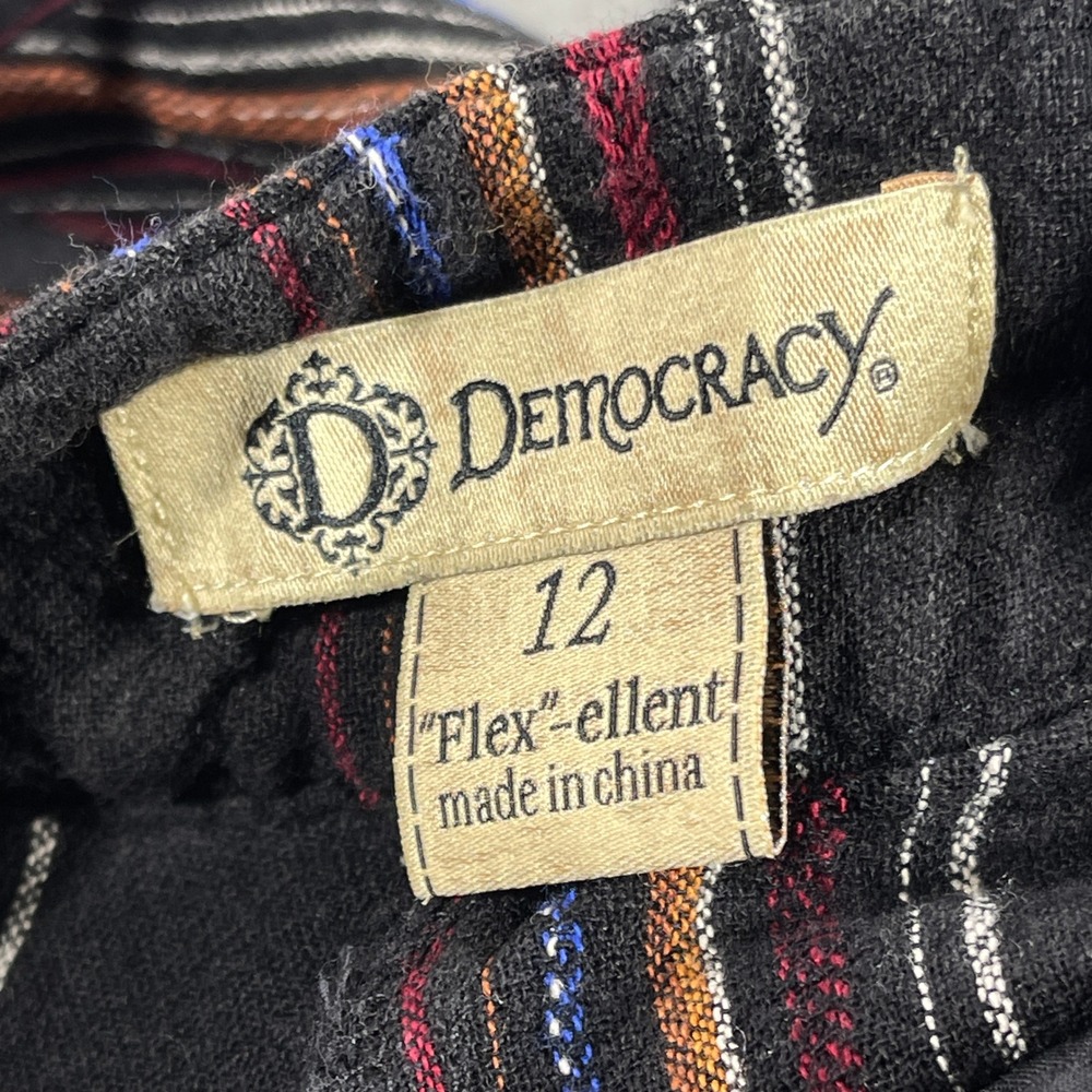 Democracy Crop Pants Womens 12 Black Striped Flex-ellent Raw Hem Wide Leg Boho - Picture 8 of 11
